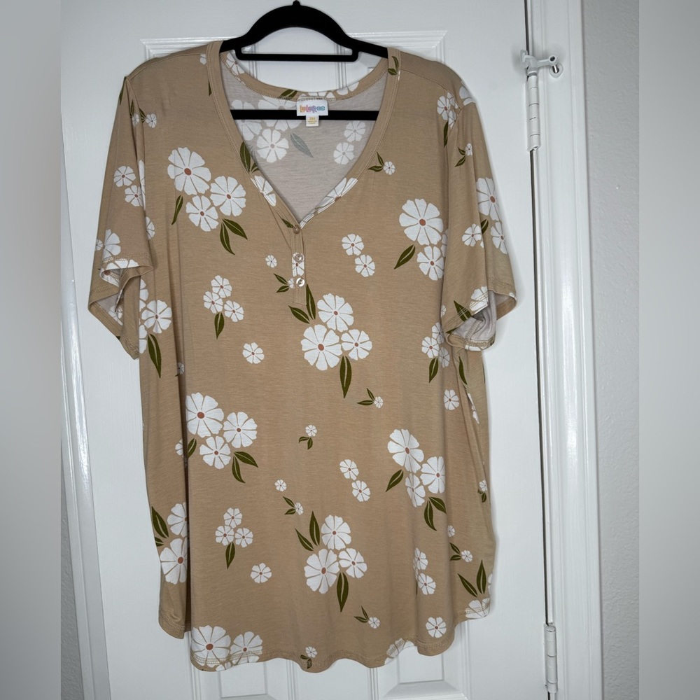 LuLaRoe Tan Short Sleeve Relaxed Blouse